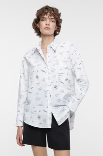 блузка женская Рубашка oversize хлопковая с рисунками и надписями Befree