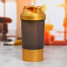 Шейкер спортивный с чашей под протеин, черно-золотой, 500 мл NO Brand