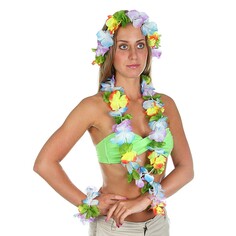 Набор гавайская тема 4 в 1: ожерелье, венок, 2 браслета, многоцветные цветы Страна Карнавалия