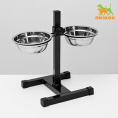 Подставка с мисками, 2 х 350 мл, высота 30 см, разборная, черная Пижон