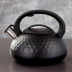 Чайник со свистком из нержавеющей стали magistro glow, 3 л, индукция, ручка soft-touch, цвет черный