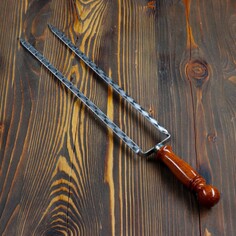 Двойной вилка-шампур с деревянной ручкой, с узором, 40см Shafran
