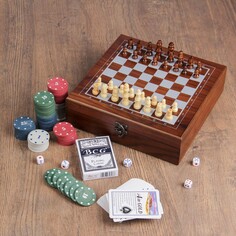 Набор 4 в 1: шахматы, покер (100 фишек, 2 колоды, кубики 5 шт), 24 х 24 см NO Brand
