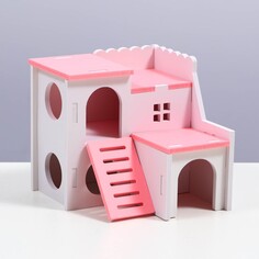 Домик для грызунов двухэтажный с лесенкой, 15,5 х 15,5 х 13,5 см, розовый Пижон