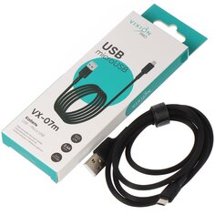 Кабель Vixion, VX-07m, microUSB, 2 разъема, 2.4 А, 1 м, усиленный, черный