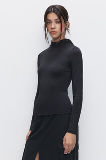 джемпер женский Лонгслив облегающий гладкий с капюшоном Befree