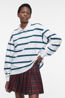 джемпер женский Лонгслив-поло oversize хлопковый с принтом в полоску Befree
