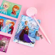 Подарочный набор: записная книжка на замочке, наклейки и ручка - пушистик, холодное сердце Disney