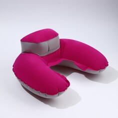 Подушка-воротник для шеи, с подголовником, надувная, в чехле, 43 × 28 см, цвет розовый Onlitop