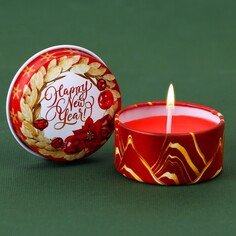 Новогодняя свеча в железной банке happy new year, аромат яблоко, диам. 4,8 см Зимнее волшебство