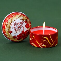 Новогодняя свеча в железной банке happy new year, аромат яблоко, диам. 4,8 см Зимнее волшебство