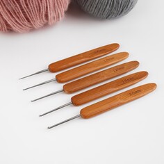 Набор крючков для вязания, с бамбуковыми ручками, d = 0,75/1/1,25/1,5/2 мм, 13,5 см, 5 шт Арт Узор