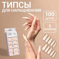 Типсы для наращивания ногтей, набор, 100 шт, в контейнере, цвет бежевый Queen Fair