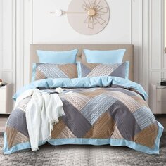 Постельное белье евростандарт, простыня 240х260 см, 2 наволочки 70х70 см, 2 наволочки 50х70 см, пододеяльник 200х220 см, Karteks, сатин окантовка, SOK025