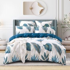 Постельное белье евростандарт, простыня 240х260 см, 2 наволочки 70х70 см, 2 наволочки 50х70 см, пододеяльник 200х220 см, Karteks, сатин кружево, SPC-032