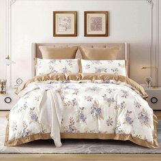 Постельное белье евростандарт, простыня 240х260 см, 2 наволочки 70х70 см, 2 наволочки 50х70 см, пододеяльник 200х220 см, Karteks, сатин окантовка, SOK030