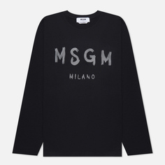 Мужской лонгслив MSGM Brush Stroke Logo, цвет чёрный, размер L