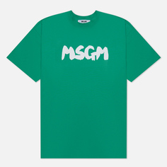Мужская футболка MSGM New Brush Stroke Logo, цвет зелёный, размер XL