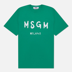 Мужская футболка MSGM Brush Stroke Logo, цвет зелёный, размер S