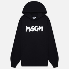 Женская толстовка MSGM New Logo Brush Hoodie, цвет чёрный, размер M