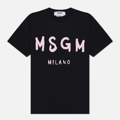 Женская футболка MSGM Brush Stroke Logo, цвет чёрный, размер S