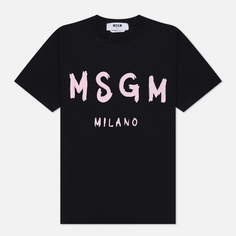 Женская футболка MSGM Brush Stroke Logo, цвет чёрный