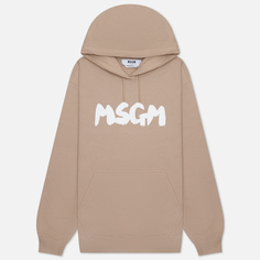 Женская толстовка MSGM New Logo Brush Hoodie, цвет бежевый