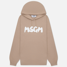 Женская толстовка MSGM New Logo Brush Hoodie, цвет бежевый, размер S