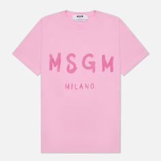 Женская футболка MSGM Brush Stroke Logo, цвет розовый, размер L