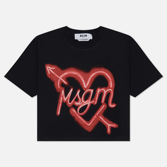 Женская футболка MSGM Neon Heart Print, цвет чёрный, размер M