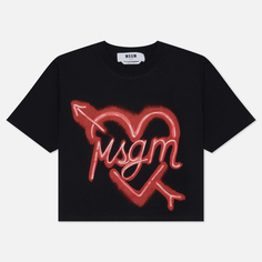 Женская футболка MSGM Neon Heart Print, цвет чёрный
