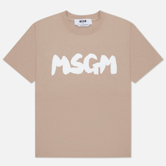 Женская футболка MSGM New Logo Brush, цвет бежевый, размер XS