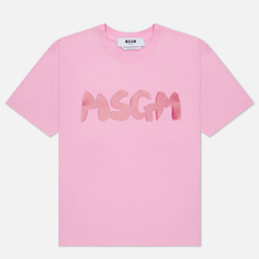 Женская футболка MSGM New Logo Brush, цвет розовый, размер L