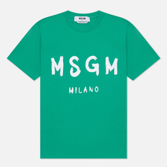 Женская футболка MSGM Brush Stroke Logo, цвет зелёный, размер XS
