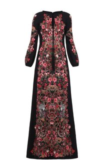 Приталенное платье в пол с ярким принтом и длинным рукавом Roberto Cavalli