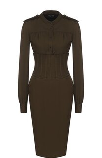 Приталенное платье-миди с погонами и широким поясом Tom Ford