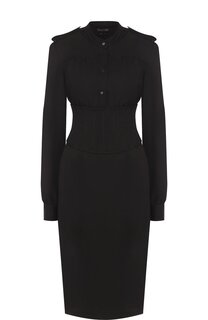Приталенное платье-миди с погонами и широким поясом Tom Ford