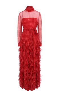 Шелковое платье-макси с поясом и воротником аскот Valentino