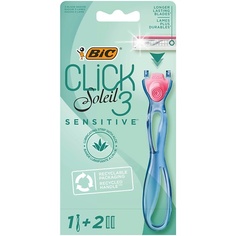 Станок для бритья BIC Женская бритва 3 лезвия Click 3 Soleil Sensitive + 2 сменные кассеты 62