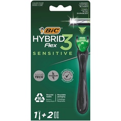 Станок для бритья BIC Мужская бритва 3 лезвия BIC Hybrid 3 Flex Sensitive +2 сменные кассеты 62