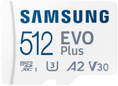 Карта памяти MicroSDXC 512GB Samsung MB-MC512KA/APC EVO Plus, U3, V30, A2, UHS-I, 130MB/s, adapter