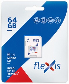Карта памяти MicroSDXC 64GB Flexis FMSD064GU1A UHS-I Class 10 U1, c адаптером