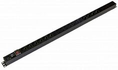 Блок розеток Hyperline SHE-10SH-10IEC-S-AIEC вертикальный, 10 розеток Schuko, 10 розеток IEC320 C13, выключатель с подсветкой, без кабеля питания, вхо