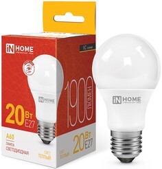 Лампа светодиодная IN HOME 4690612020297 LED-A60-VC 20Вт грушевидная 3000К теплый, белый E27 1900лм