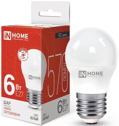 Лампа светодиодная IN HOME 4690612020532 LED-ШАР-VC 6Вт шар 4000К нейтральный, белый E27 570лм
