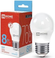 Лампа светодиодная IN HOME 4690612024905 LED-ШАР-VC 8Вт шар 6500К холодный, белый E27 760лм