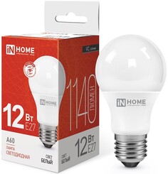 Лампа светодиодная IN HOME 4690612020242 LED-A60-VC 12Вт грушевидная 4000К нейтральный, белый E27 1140лм