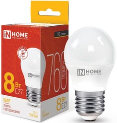 Лампа светодиодная IN HOME 4690612020563 LED-ШАР-VC 8Вт шар 3000К теплый, белый E27 760лм