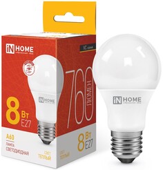 Лампа светодиодная IN HOME 4690612024004 LED-A60-VC 8Вт грушевидная 3000К теплый, белый E27 760лм