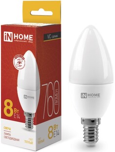 Лампа светодиодная IN HOME 4690612020426 LED-СВЕЧА-VC 8Вт свеча 3000К теплый, белый E14 760лм